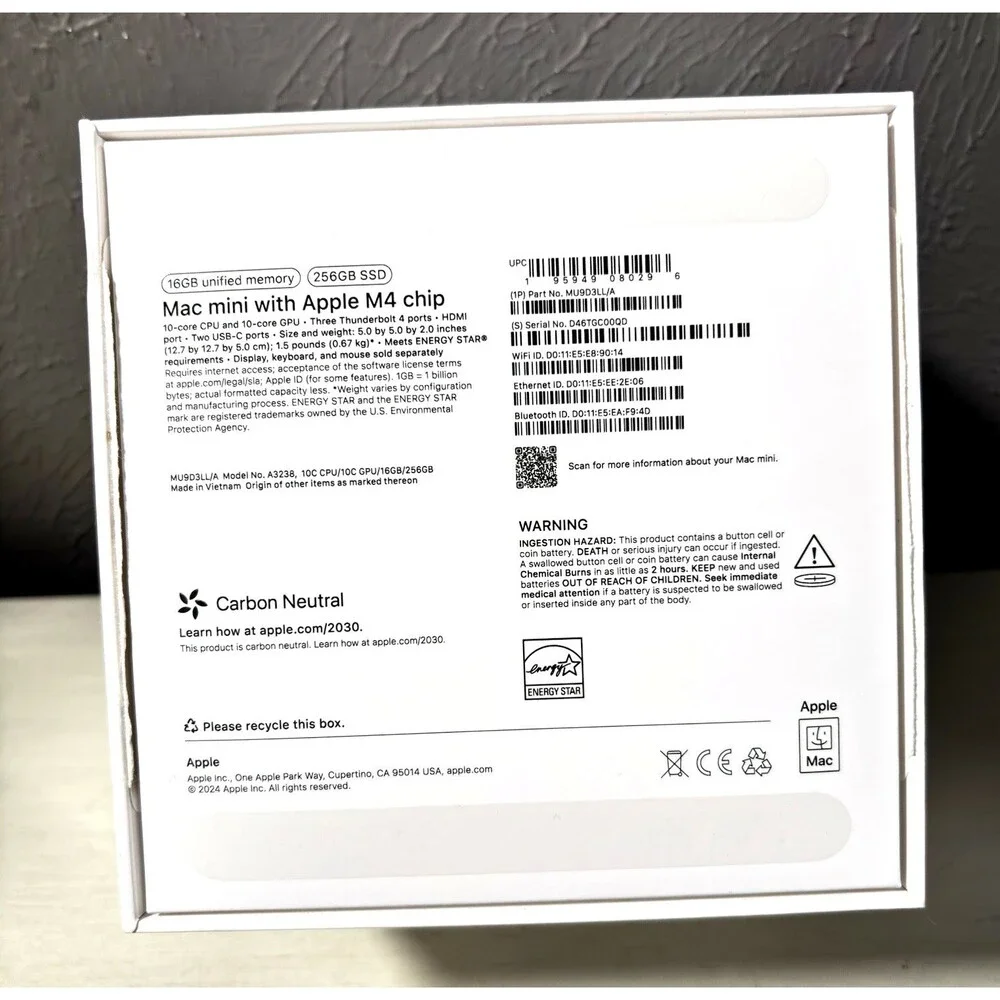 Apple Mac mini M4 Chip 16GB RAM 256GB SSD A3238 MU9D3LL/A Original Box ONLY